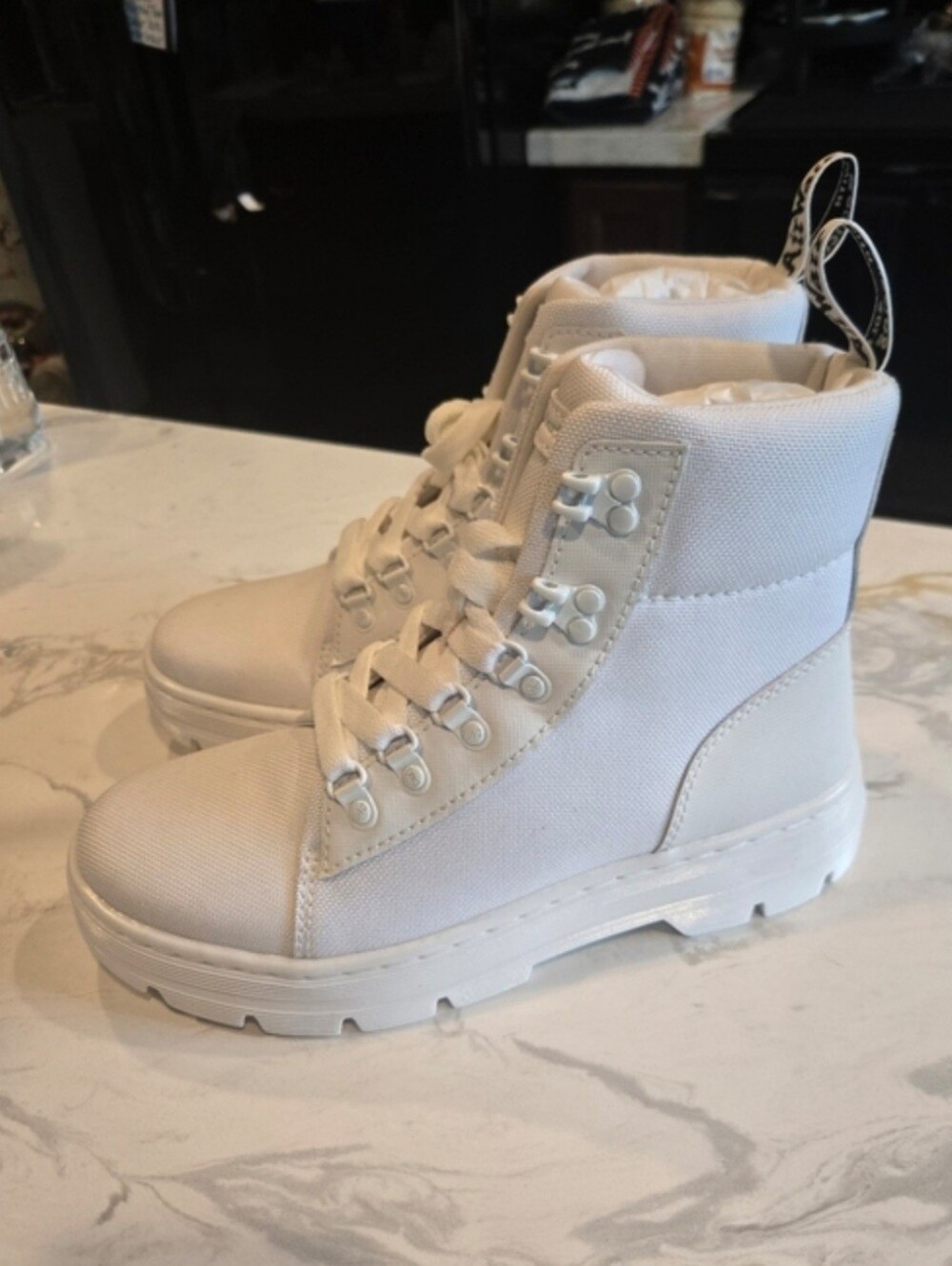 NWOB! Dr Martens White High-Top Canvas Combat Boots. Size 8